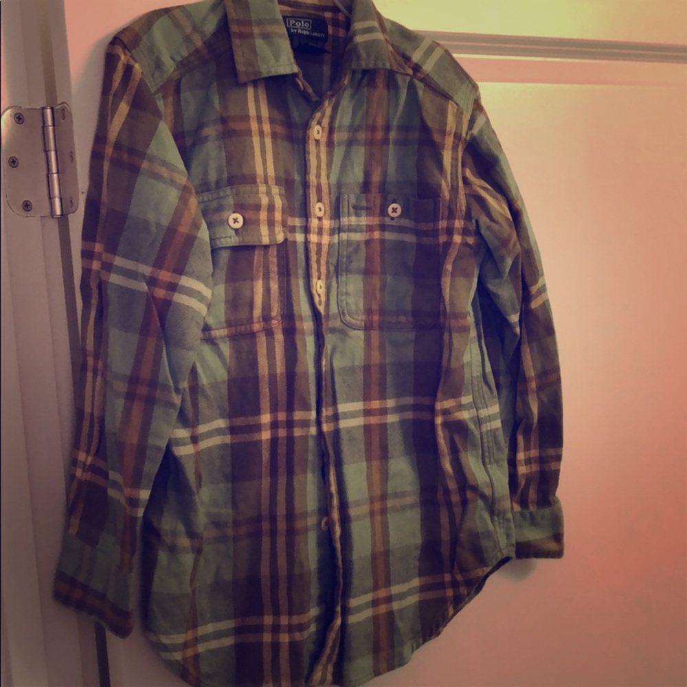 Boys Polo Plaid Green Shirt - SiZe Small